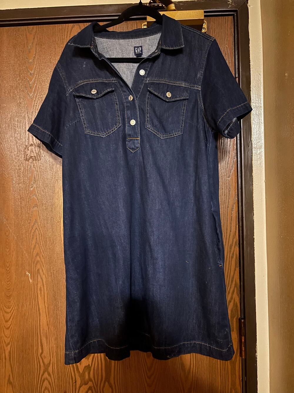 NWOT Gap Denim Fall Preppy Button- Down Collared Cotton Pockets Midi Dress